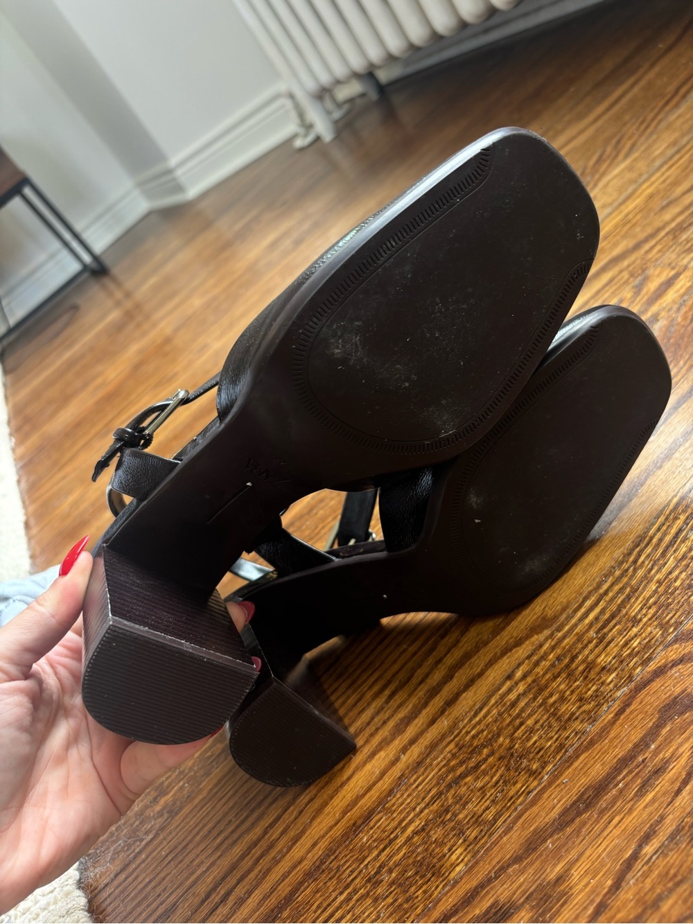 Zara Women's Black Buckle Block Heel Slingback Pumps - Picture 4 of 4